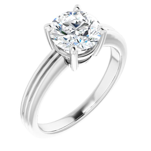 10K White Gold Customizable Round Cut Solitaire with Double-Grooved Band