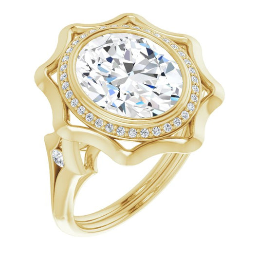 10K Yellow Gold Customizable Bezel-set Oval Cut with Halo & Oversized Floral Design