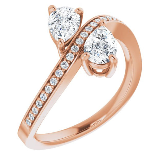 10K Rose Gold Customizable 2-stone Pear Cut Bypass Design with Thin Twisting Shared Prong Band