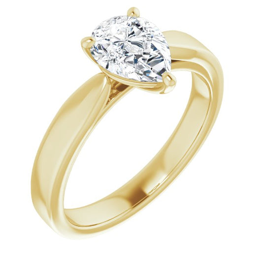 10K Yellow Gold Customizable Pear Cut Cathedral Solitaire with Wide Tapered Band