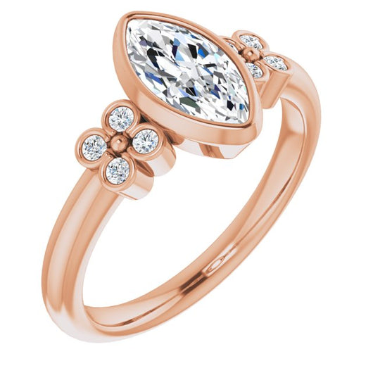 10K Rose Gold Customizable 9-stone Bezel-set Marquise Cut Design with Quad Round Bezel Side Stones Each Side