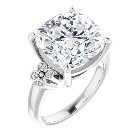 10K White Gold Customizable 9-stone Design with Cushion Cut Center and Complementary Quad Bezel-Accent Sets