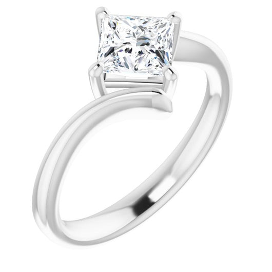 10K White Gold Customizable Princess/Square Cut Solitaire with Thin, Bypass-style Band