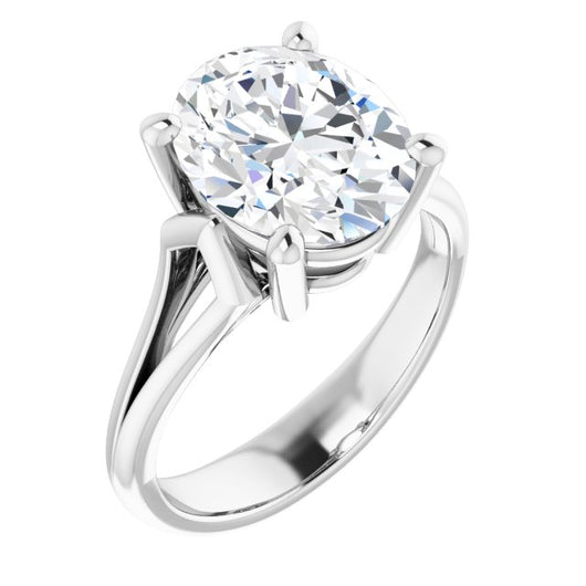 10K White Gold Customizable Cathedral-Raised Oval Cut Solitaire with Angular Chevron Split Band