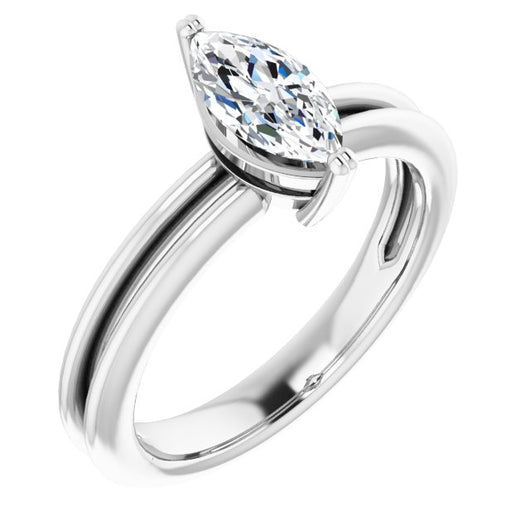 10K White Gold Customizable Marquise Cut Solitaire with Grooved Band