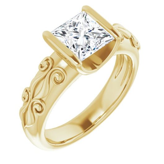 10K Yellow Gold Customizable Bar-set Princess/Square Cut Setting featuring Organic Band