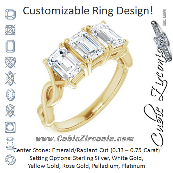 Cubic Zirconia Engagement Ring- The Maria José (Customizable Triple Emerald Cut Design with Twisting Infinity Split Band)