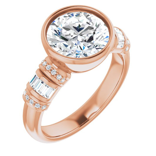 10K Rose Gold Customizable Bezel-set Round Cut Setting with Wide Sleeve-Accented Band