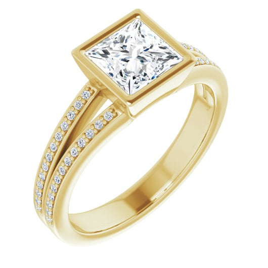 10K Yellow Gold Customizable Bezel-set Princess/Square Cut Design with Split Shared Prong Band