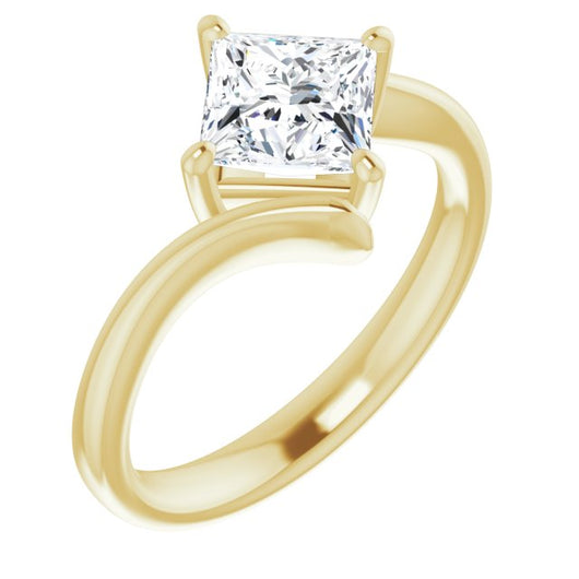 10K Yellow Gold Customizable Princess/Square Cut Solitaire with Thin, Bypass-style Band