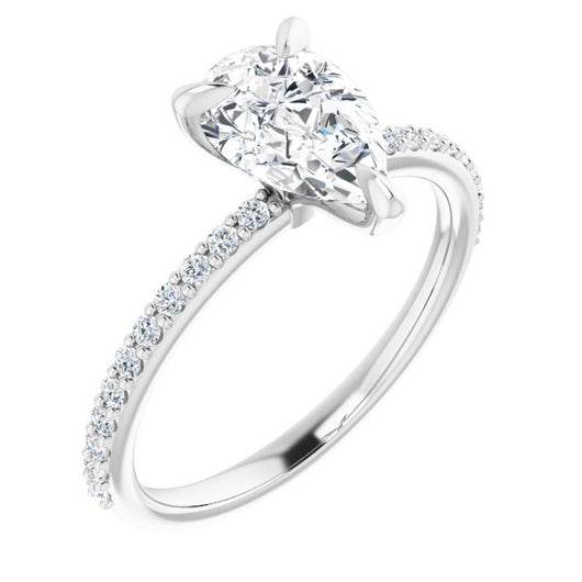 10K White Gold Customizable Pear Cut Style with Delicate Pavé Band