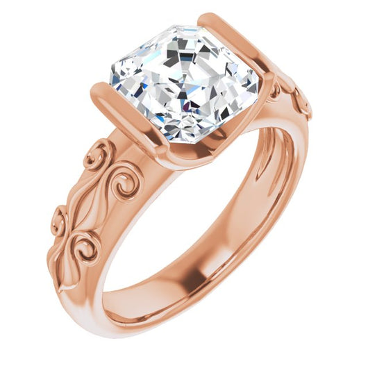 10K Rose Gold Customizable Bar-set Asscher Cut Setting featuring Organic Band