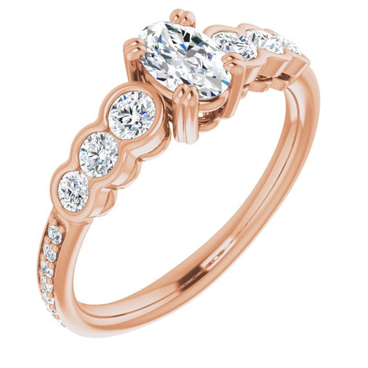 10K Rose Gold Customizable Oval Cut 7-stone Style Enhanced with Bezel Accents and Shared Prong Band