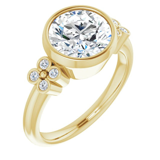 14K Yellow Gold Customizable 9-stone Bezel-set Round Cut Design with Quad Round Bezel Side Stones Each Side