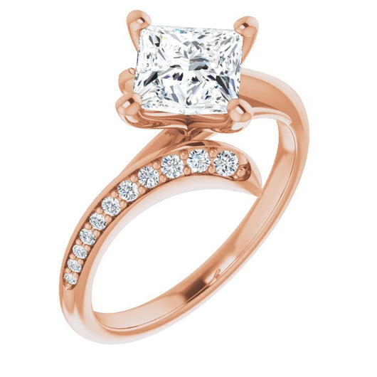 10K Rose Gold Customizable Princess/Square Cut Style with Artisan Bypass and Shared Prong Band