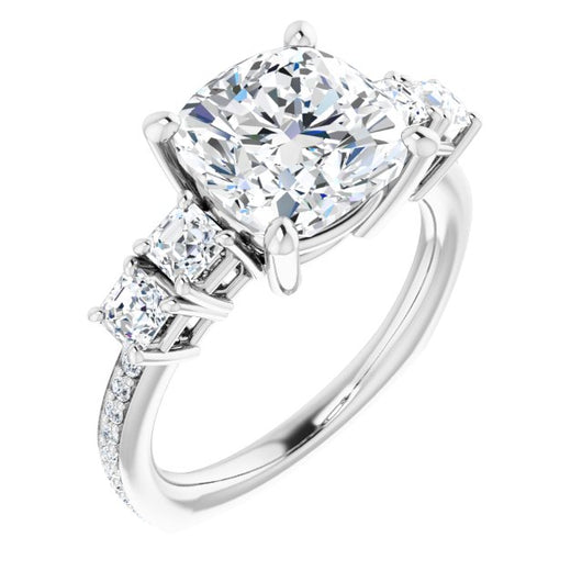 10K White Gold Customizable Cushion Cut 5-stone Style with Quad Cushion Accents plus Shared Prong Band