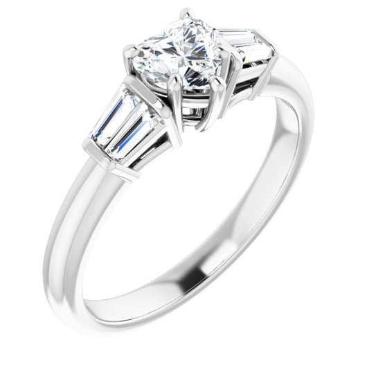 10K White Gold Customizable 5-stone Heart Cut Style with Quad Tapered Baguettes