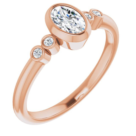 10K Rose Gold Customizable 5-stone Bezel-set Oval Cut Design with Quad Round-Bezel Side Stones