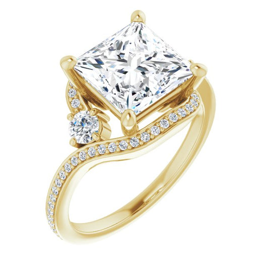 10K Yellow Gold Customizable Princess/Square Cut Bypass Design with Semi-Halo and Accented Band