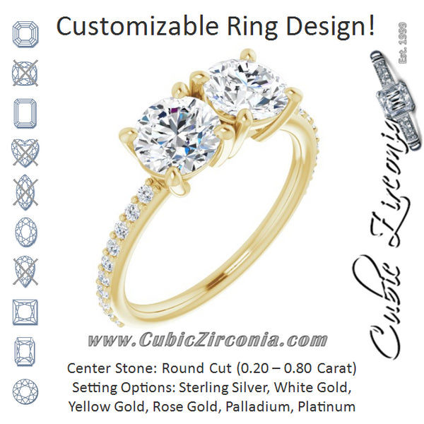 Cubic Zirconia Engagement Ring- The Minerva (Customizable Enhanced 2-stone Round Cut Design with Ultra-thin Accented Band)