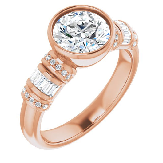 10K Rose Gold Customizable Bezel-set Round Cut Setting with Wide Sleeve-Accented Band