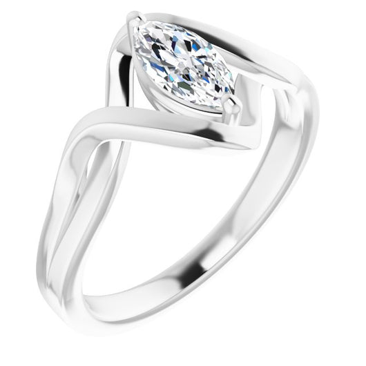 10K White Gold Customizable Marquise Cut Hurricane-inspired Bypass Solitaire