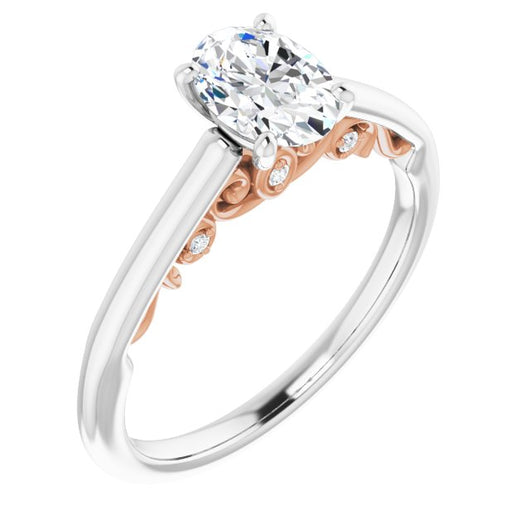 14K White & Rose Gold Customizable Cathedral-set Oval Cut Style featuring Peekaboo Trellis Hidden Stones