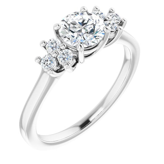 10K White Gold Customizable Round Cut 7-stone Prong-Set Design