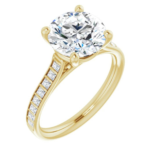 10K Yellow Gold Customizable Round Cut Style with Princess Channel Bar Setting