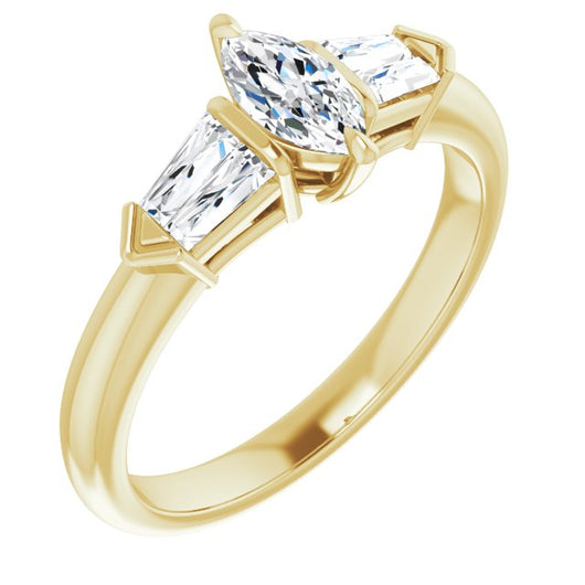 10K Yellow Gold Customizable 5-stone Design with Marquise Cut Center and Quad Baguettes