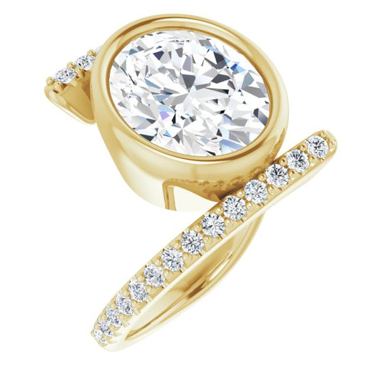 10K Yellow Gold Customizable Bezel-set Oval Cut Design with Bypass Pavé Band