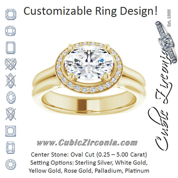 Cubic Zirconia Engagement Ring- The Elaine Li (Customizable Oval Cut Style with Halo, Wide Split Band and Euro Shank)