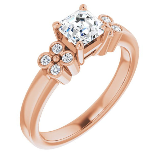 10K Rose Gold Customizable 9-stone Design with Asscher Cut Center and Complementary Quad Bezel-Accent Sets