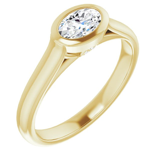 10K Yellow Gold Customizable Cathedral-Bezel Oval Cut 7-stone "Semi-Solitaire" Design