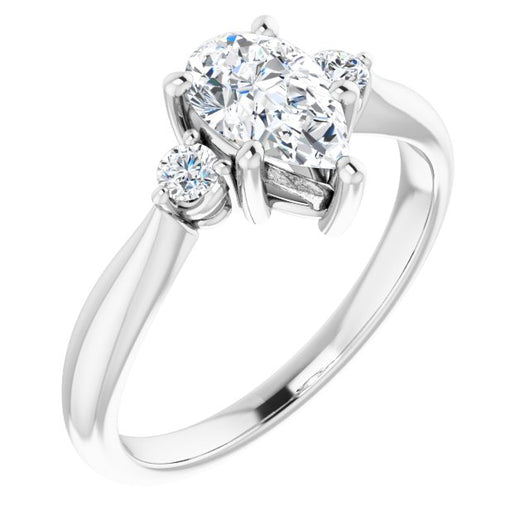 10K White Gold Customizable 3-stone Pear Cut Design with Twin Petite Round Accents