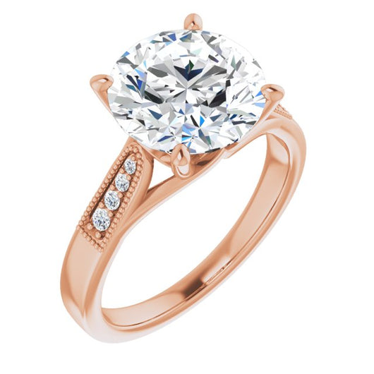 10K Rose Gold Customizable 9-stone Vintage Design with Round Cut Center and Round Band Accents