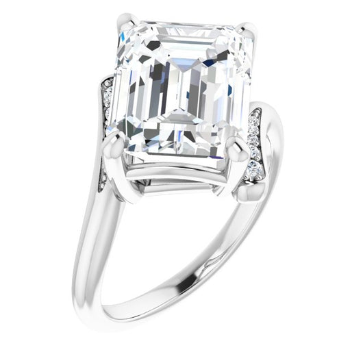 10K White Gold Customizable 11-stone Emerald/Radiant Cut Design with Bypass Channel Accents