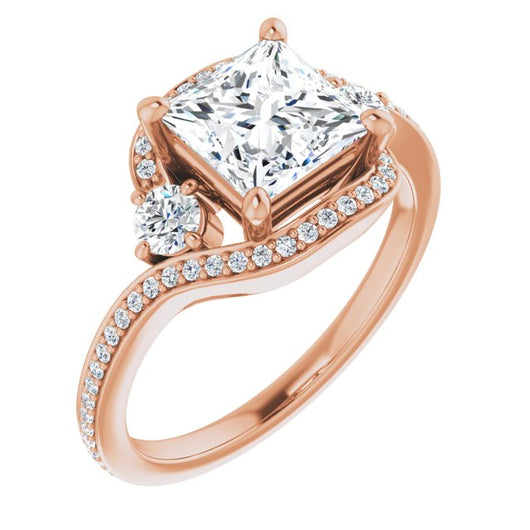 10K Rose Gold Customizable Princess/Square Cut Bypass Design with Semi-Halo and Accented Band