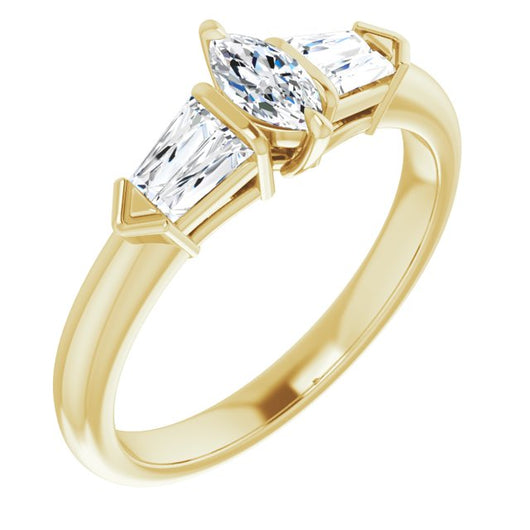 10K Yellow Gold Customizable 5-stone Design with Marquise Cut Center and Quad Baguettes