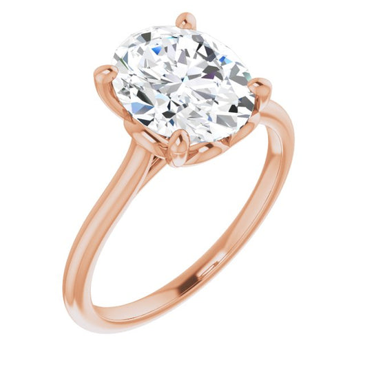 10K Rose Gold Customizable Cathedral-style Oval Cut Solitaire with Decorative Heart Prong Basket