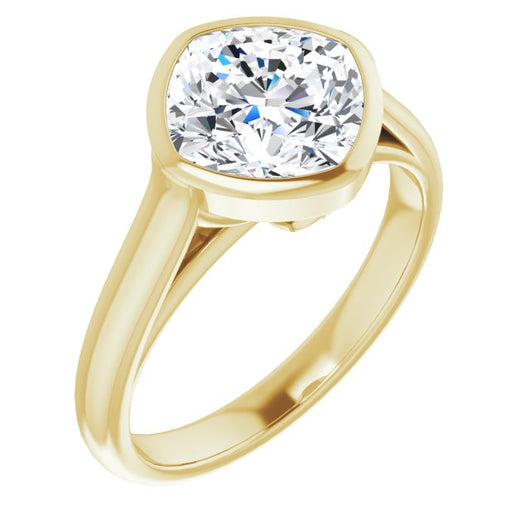 10K Yellow Gold Customizable Cathedral-Bezel Cushion Cut 7-stone "Semi-Solitaire" Design