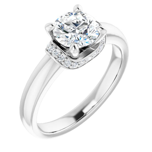 10K White Gold Customizable Round Cut Style featuring Saddle-shaped Under Halo