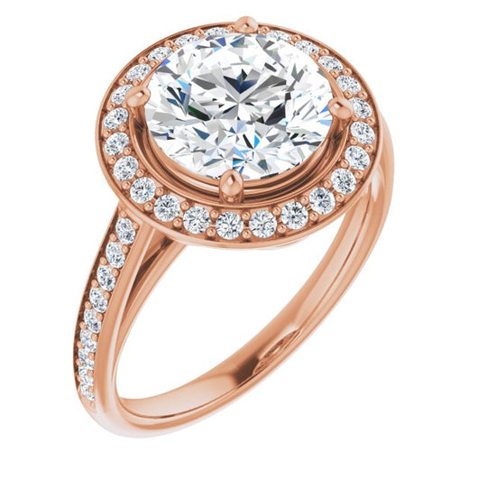 10K Rose Gold Customizable Cathedral-raised Round Cut Halo-and-Accented Band Design