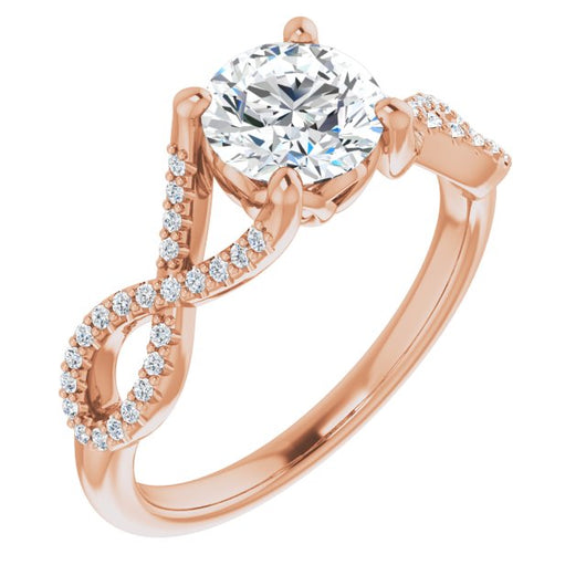 10K Rose Gold Customizable Round Cut Design with Twisting Infinity-inspired, Pavé Split Band