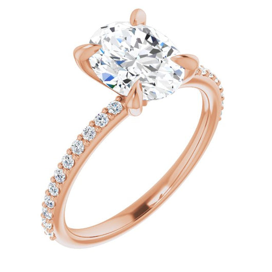 10K Rose Gold Customizable Oval Cut Style with Delicate Pavé Band