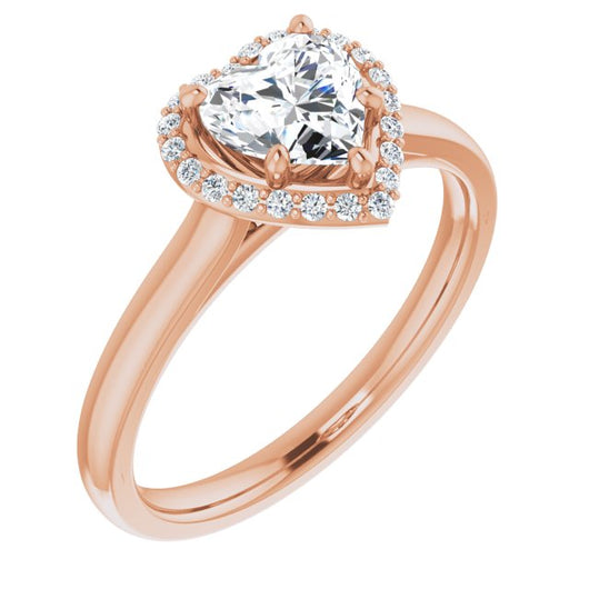 10K Rose Gold Customizable Halo-Styled Cathedral Heart Cut Design