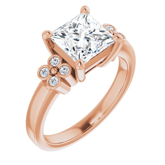 10K Rose Gold Customizable 9-stone Design with Princess/Square Cut Center and Complementary Quad Bezel-Accent Sets