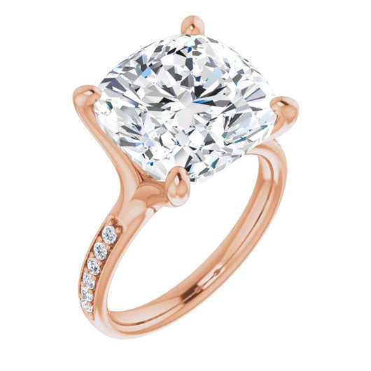 10K Rose Gold Customizable Heavy Prong-Set Cushion Cut Style with Round Cut Band Accents