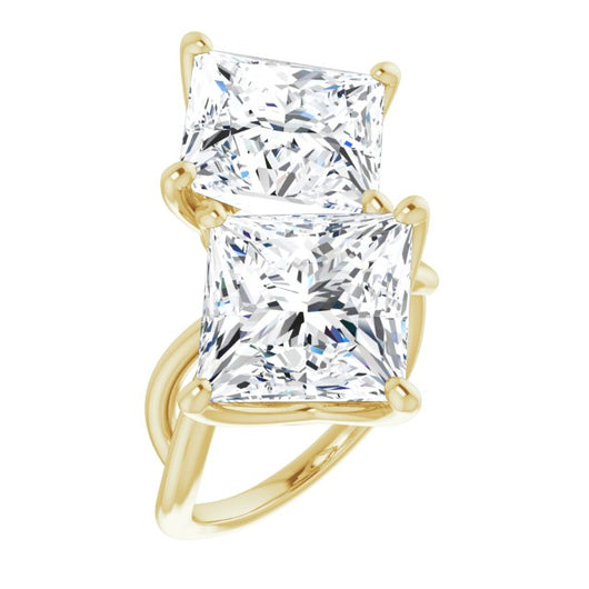 10K Yellow Gold Customizable 2-stone Princess/Square Cut Artisan Style with Wide, Infinity-inspired Split Band