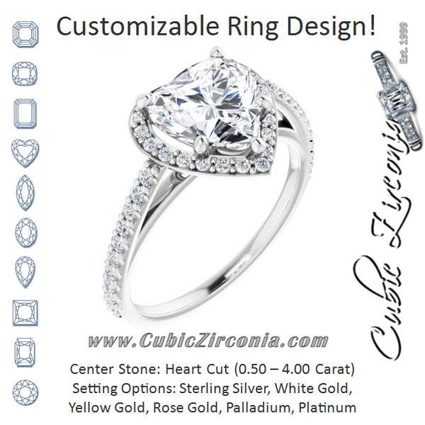 Cubic Zirconia Engagement Ring- The Catherine Lea (Customizable Heart Cut Design with Halo and Thin Pavé Band)